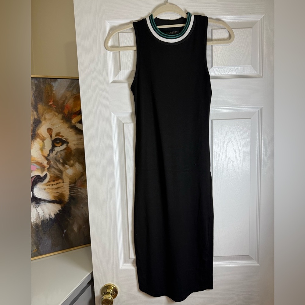 Top Shop Black Sleeveless Ribbed Midi Dress with Contrast Neckline